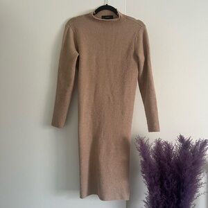 Beige autumn dress. Winter dress. For cold weather' midi